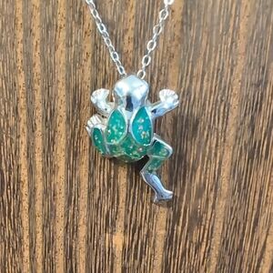 Charming Silver and Green Frog Necklace